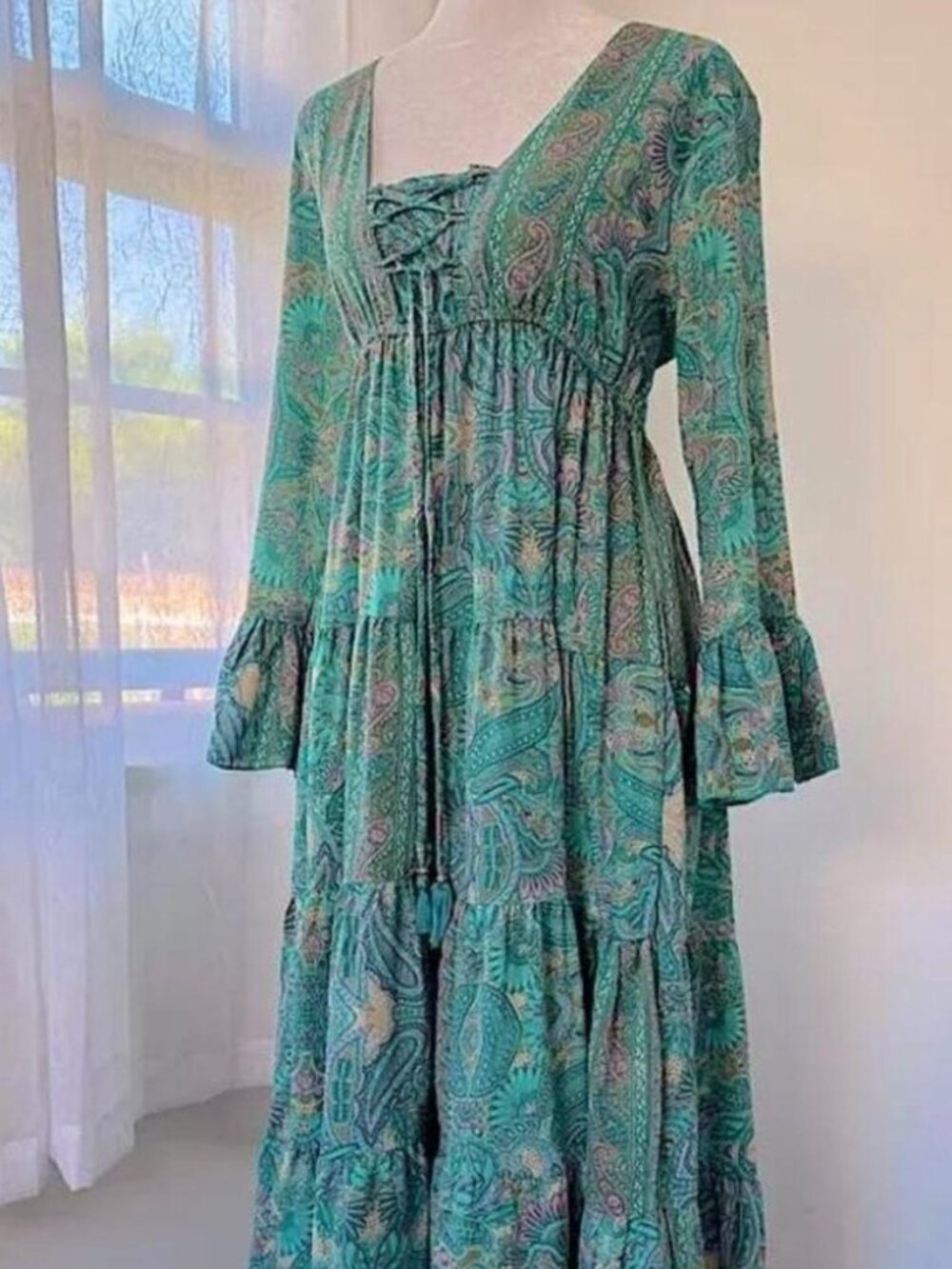 Anthropologie Boemo Turquoise Tiered Maxi Dress